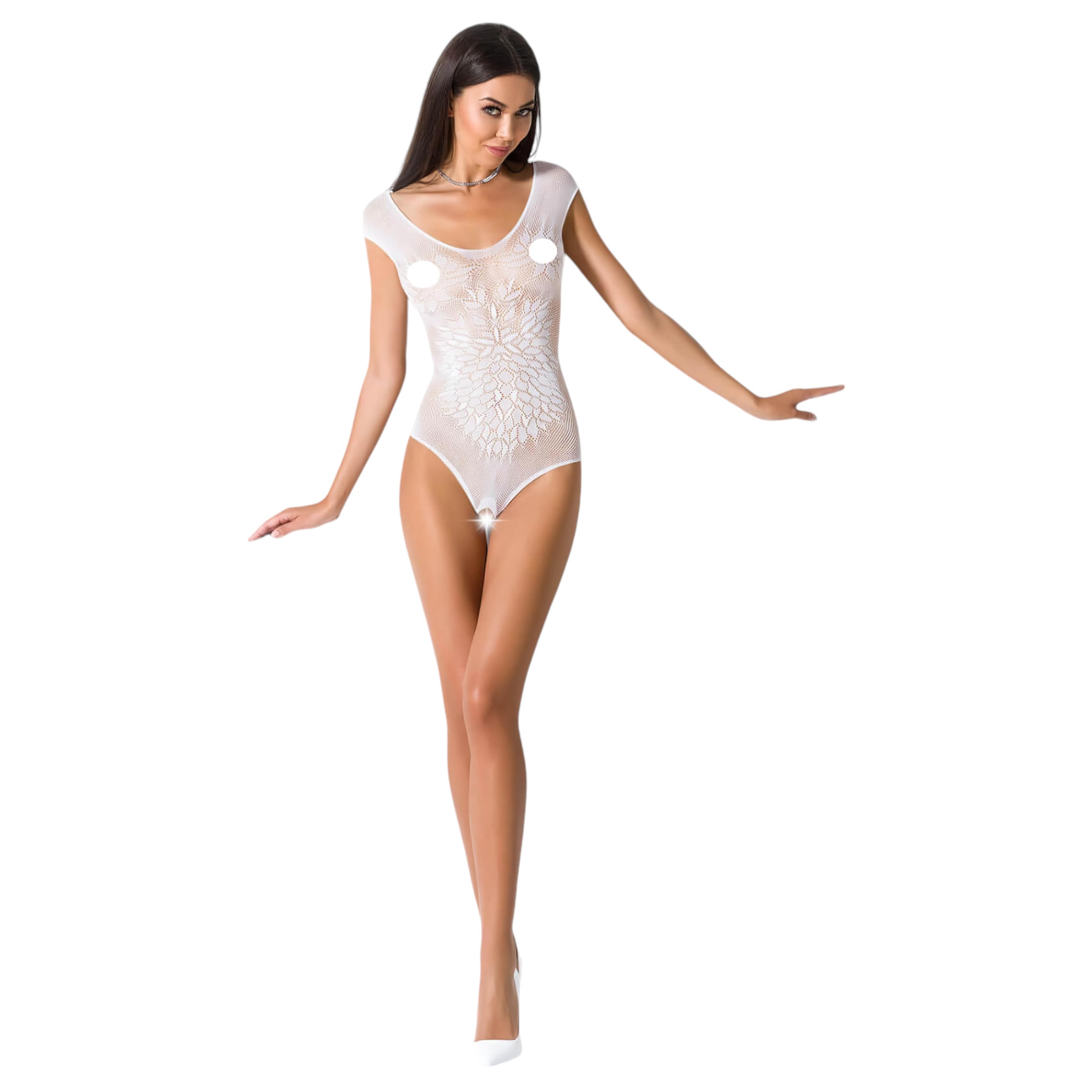 nyitott necc body (fehér) - S