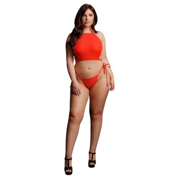 n_7423522532560 Le Désir Plus Size - strasszos party szett - piros (XL-3XL)