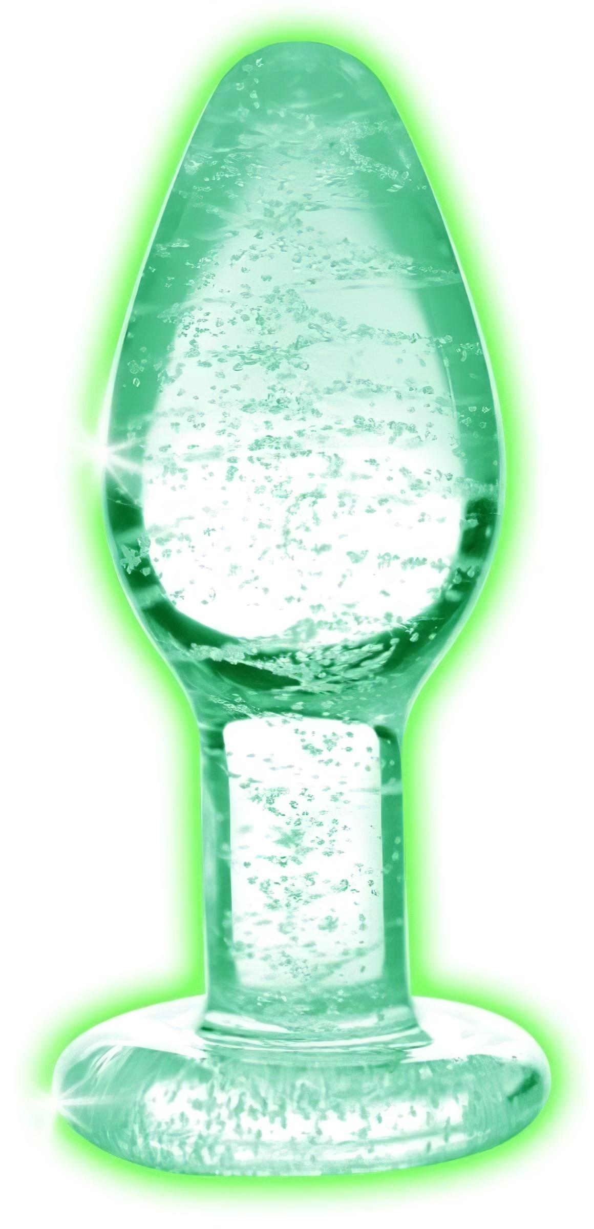 n_848518039576 Booty Sparks Glow in the Dark L - üveg anál plug (átlátszó)