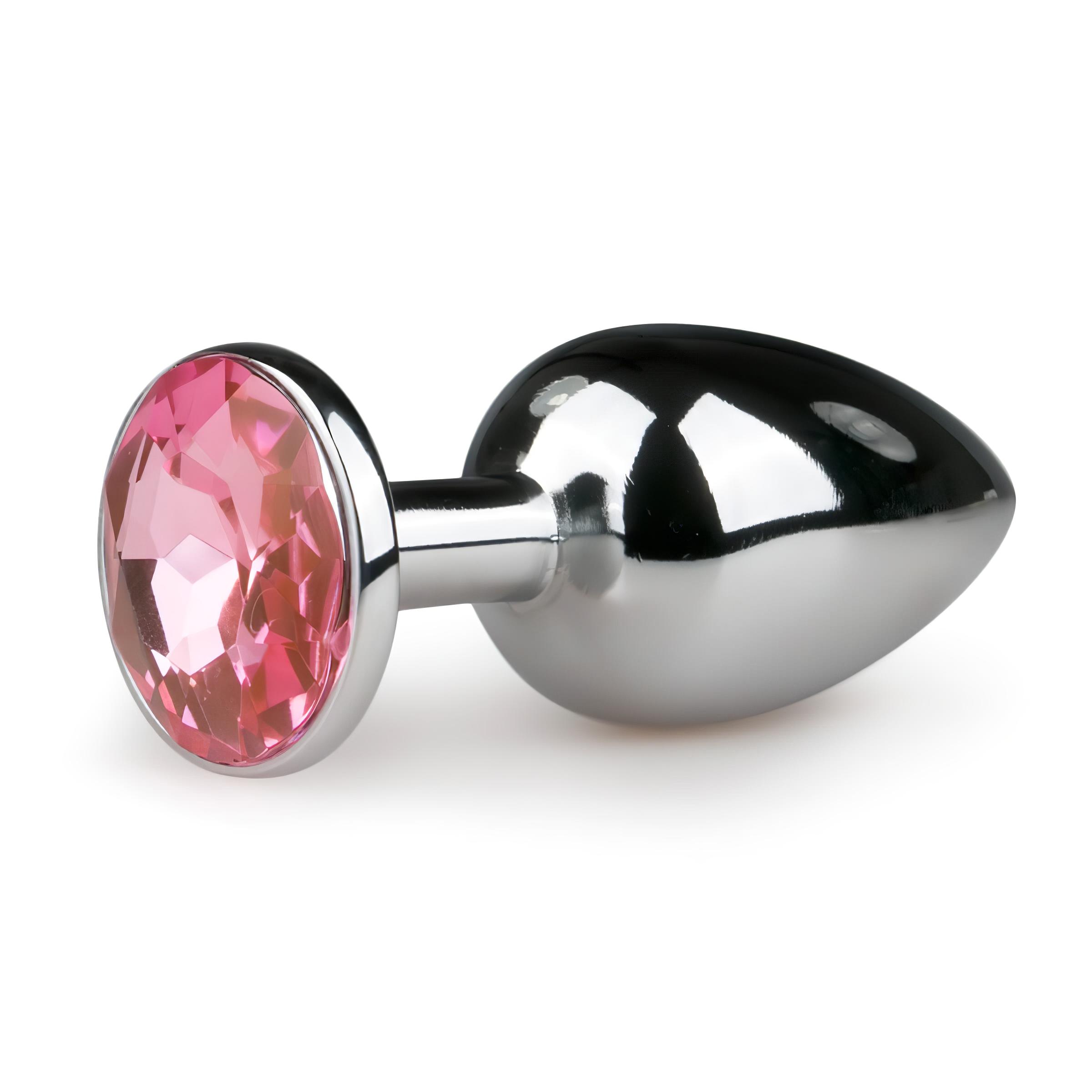 n_8718627525685 Easytoys Metal No.1 - pink köves kúp anál plug - ezüst (2,7cm)