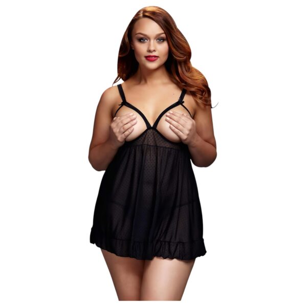 n_92705900005 nyitott, pöttyös babydoll - fekete (XL-XXL)